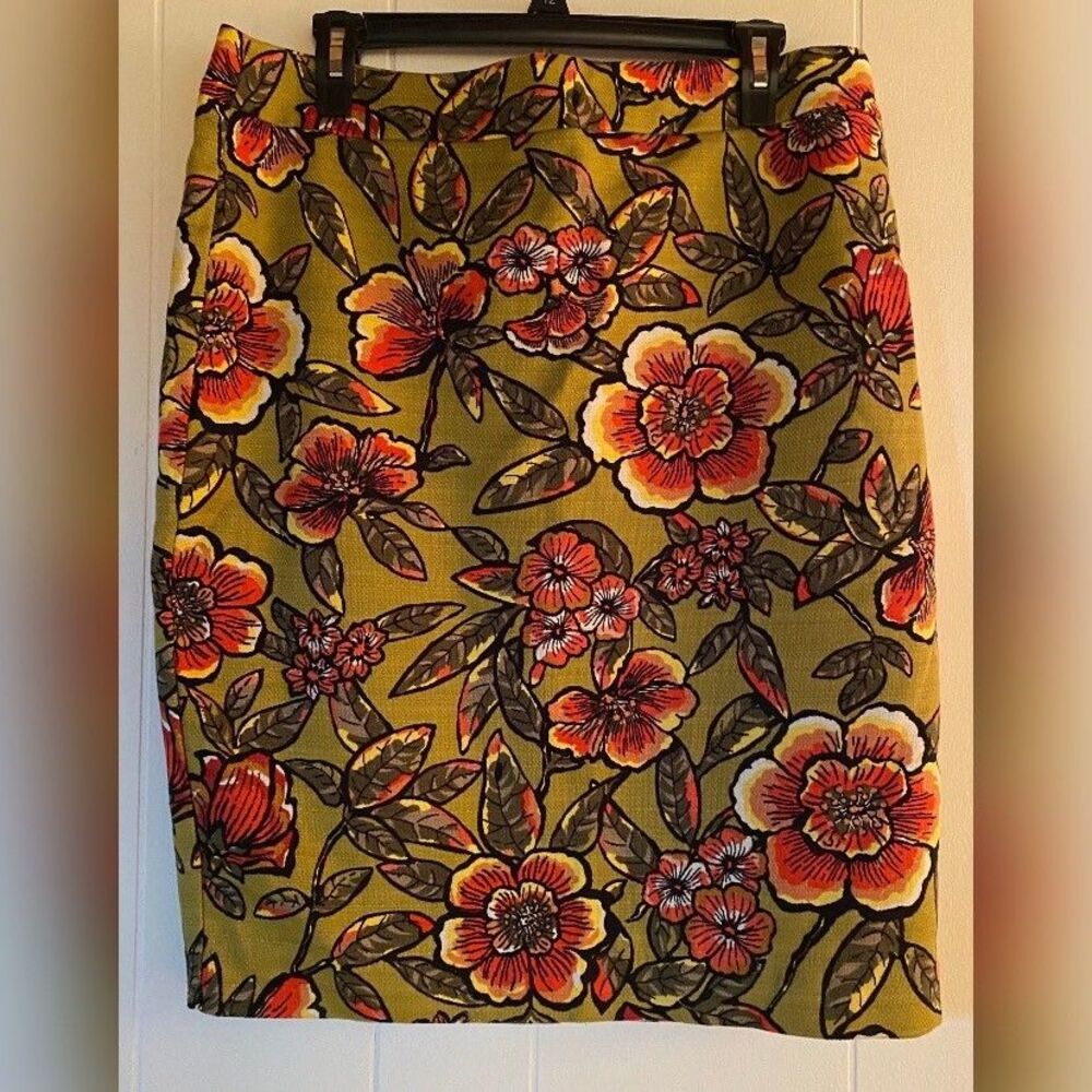 Loft Skirt Women’s 12 Multicolored Floral Boho Cotton Chambray